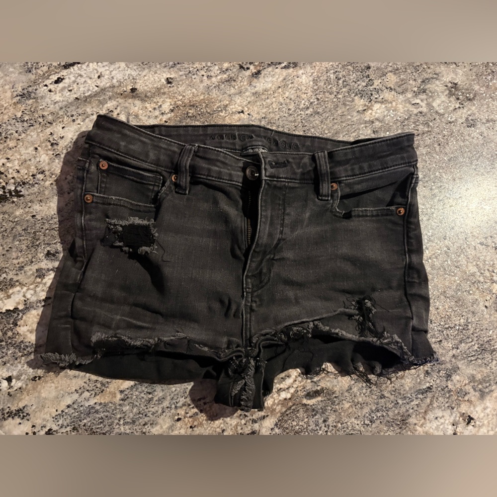 American Eagle AE Next Level Stretch Black high rise short- shorts. Size 10.